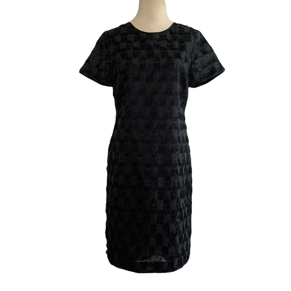 Banana Republic Black Fringes Short Sleeve Sheath Dress Size 4